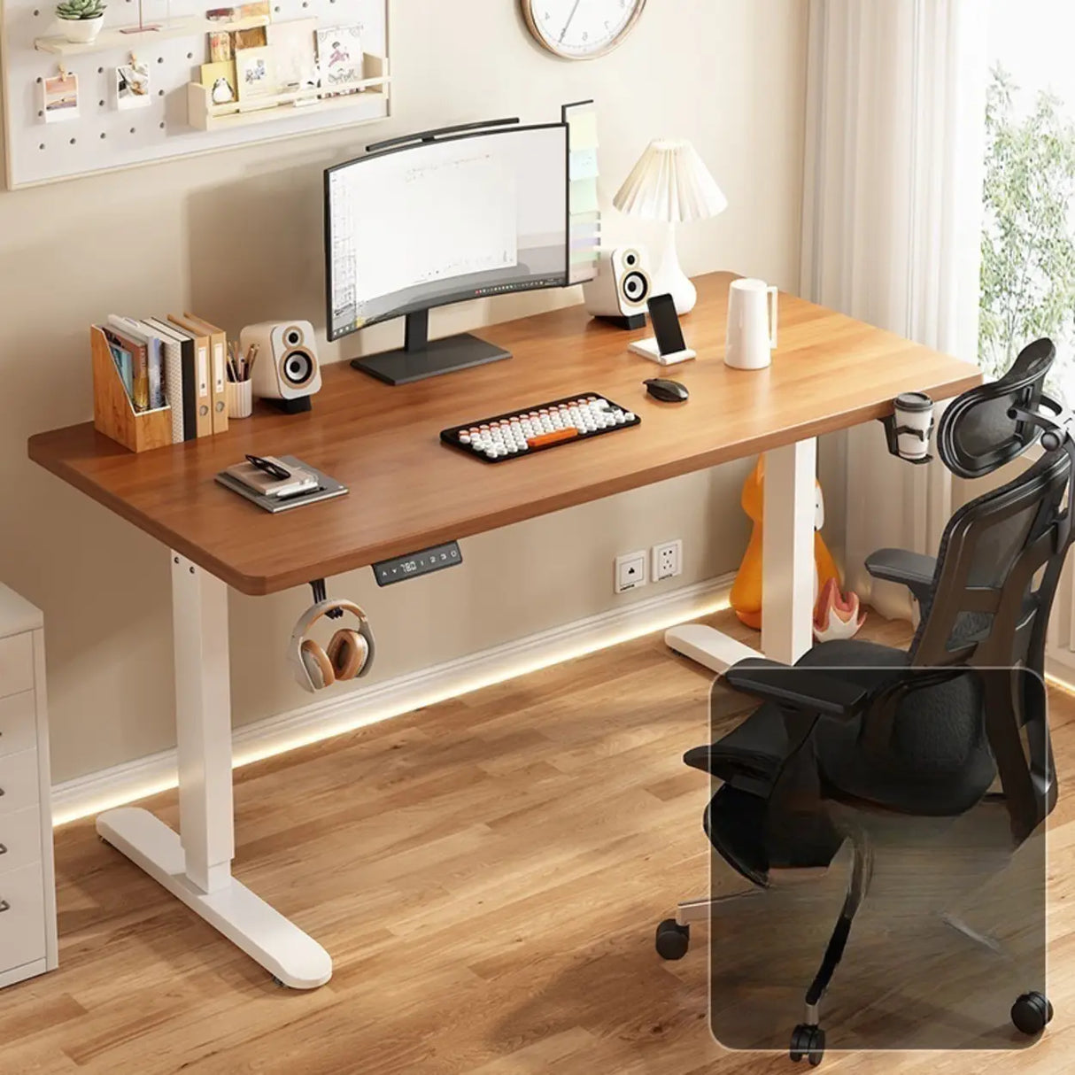 Modern Adjustable Rectangle Wood T-Shape Standing Desk Image - 9