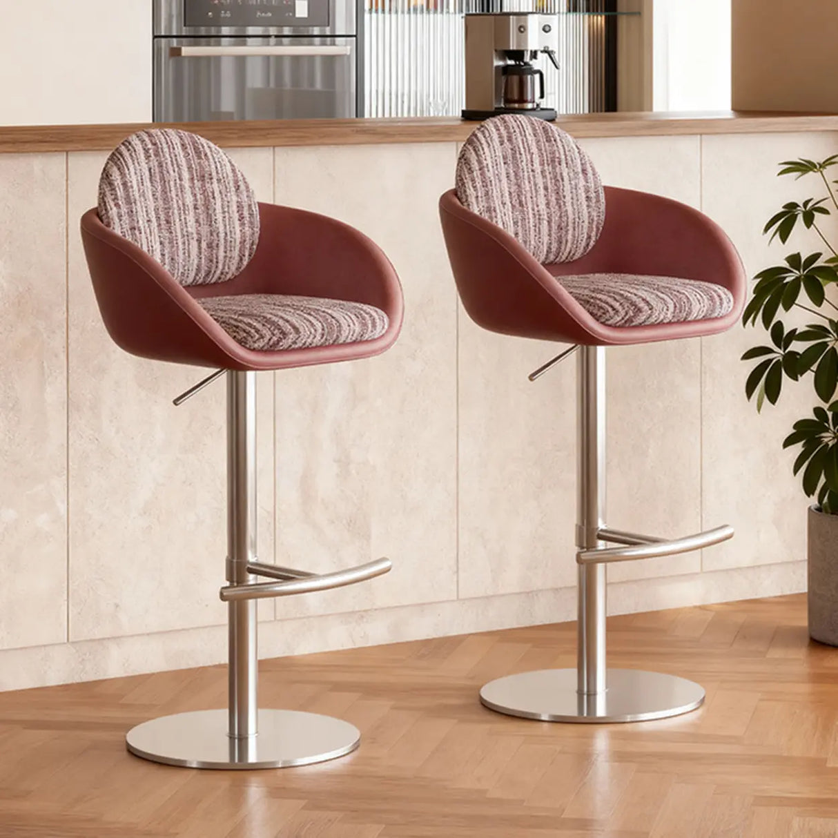 Modern Adjustable Swivel Cushioned Seat Bucket Bar Stool Image - 4