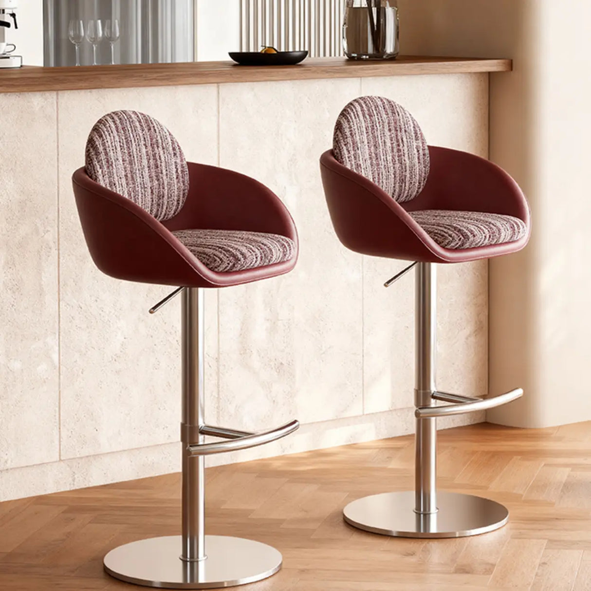 Modern Adjustable Swivel Cushioned Seat Bucket Bar Stool Image - 6