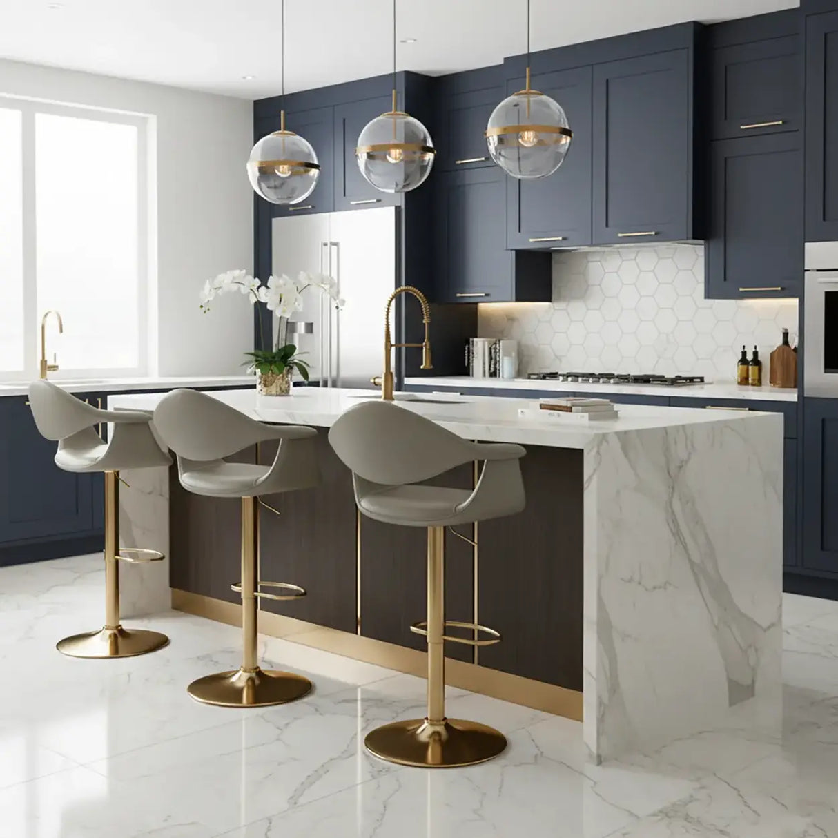Modern Adjustable Swivel Faux Leather Counter Bar Stool Image - 8