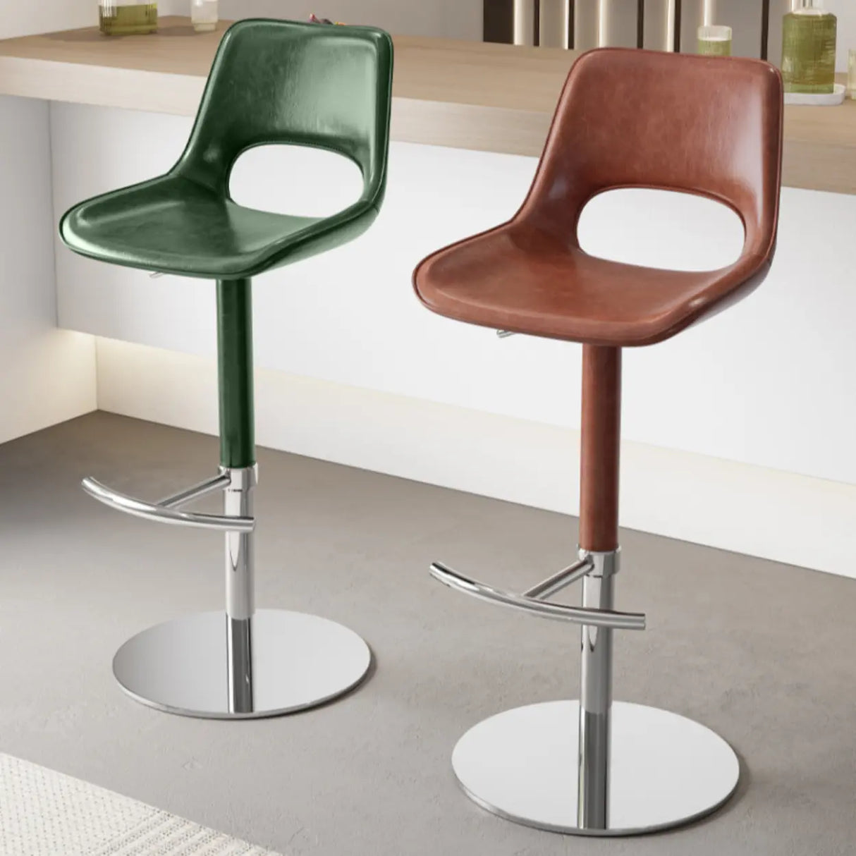 Modern Adjustable Swivel Leather Low Back Bucket Bar Stool Image - 1
