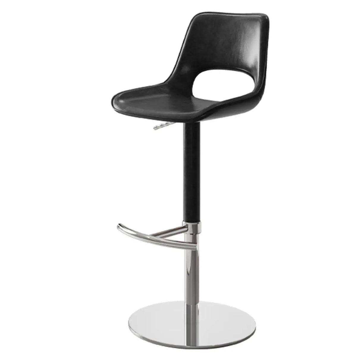 Black Silver Modern Adjustable Swivel Leather Low Back Bucket Bar Stool Image - 9