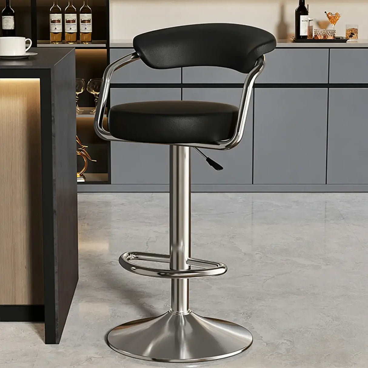 Modern Adjustable Swivel Leather Open Back Bar Stools Image - 13
