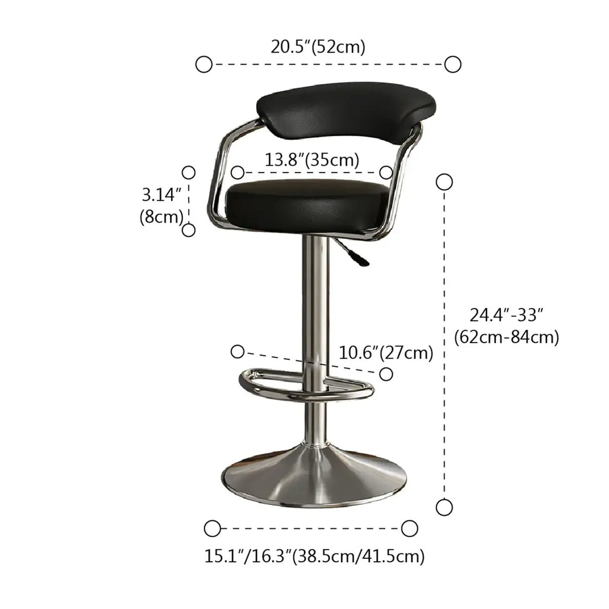 Modern Adjustable Swivel Leather Open Back Bar Stools