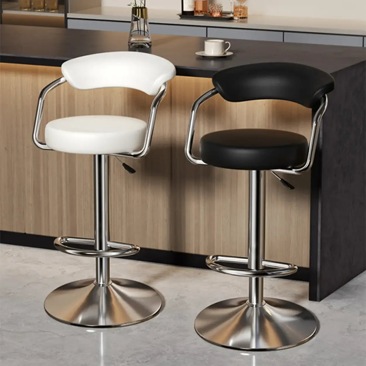 Modern Adjustable Swivel Leather Open Back Bar Stools Image - 2