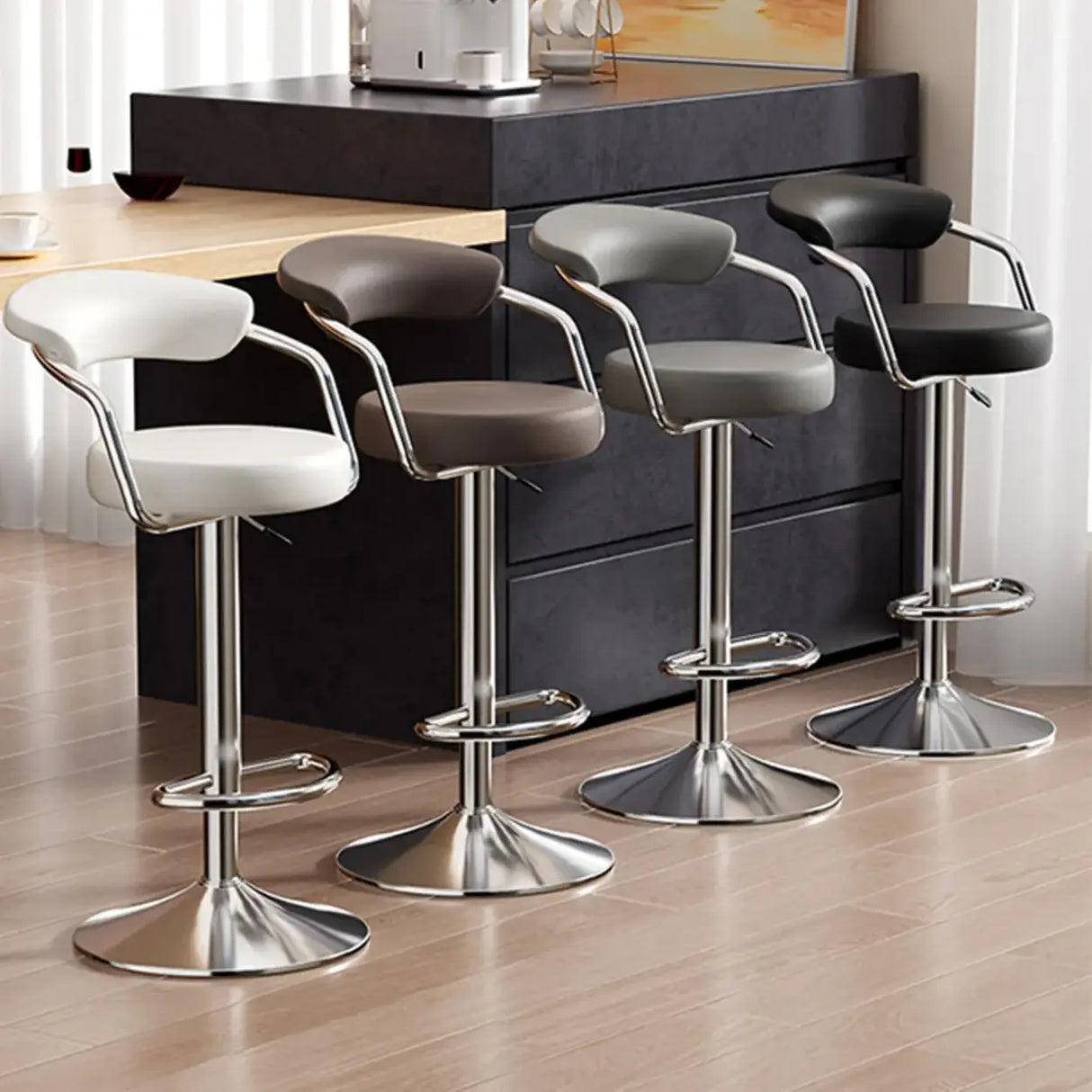 Modern Adjustable Swivel Leather Open Back Bar Stools Image - 3