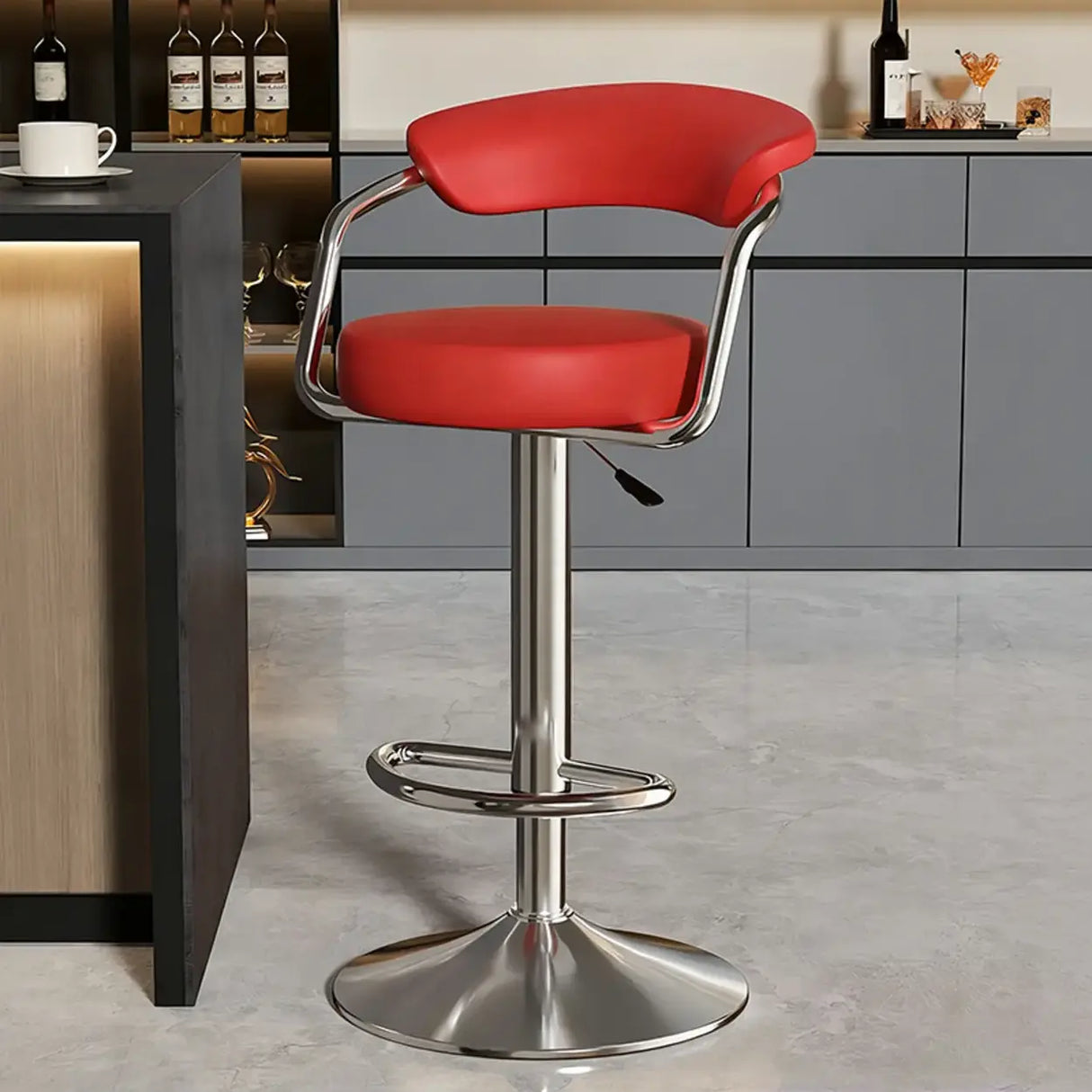 Modern Adjustable Swivel Leather Open Back Bar Stools Image - 9