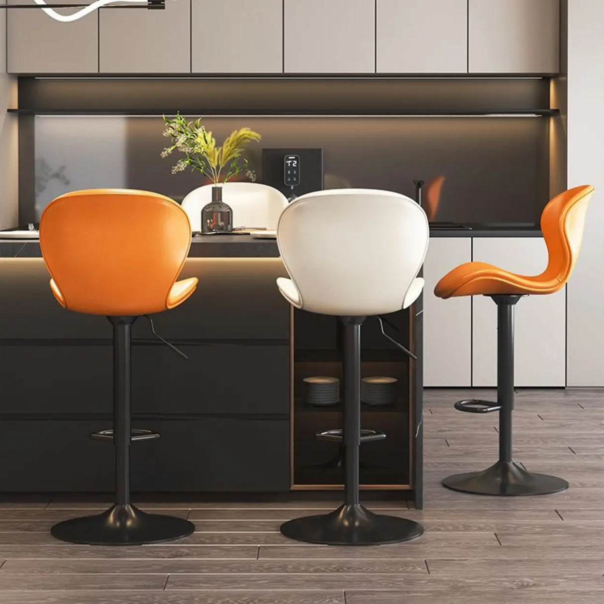 Modern Adjustable Swivel Orange Saddle Bar Stool with Footrest Image - 10