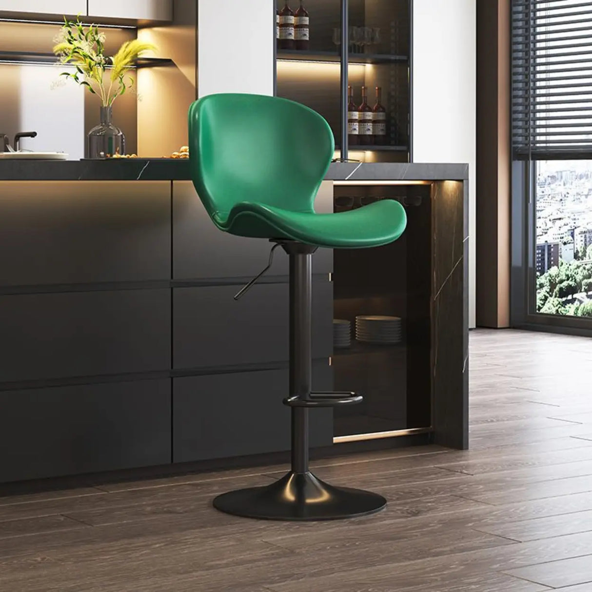 Modern Adjustable Swivel Orange Saddle Bar Stool with Footrest Image - 11