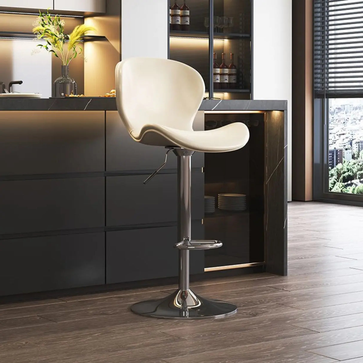 Modern Adjustable Swivel Orange Saddle Bar Stool with Footrest Image - 14
