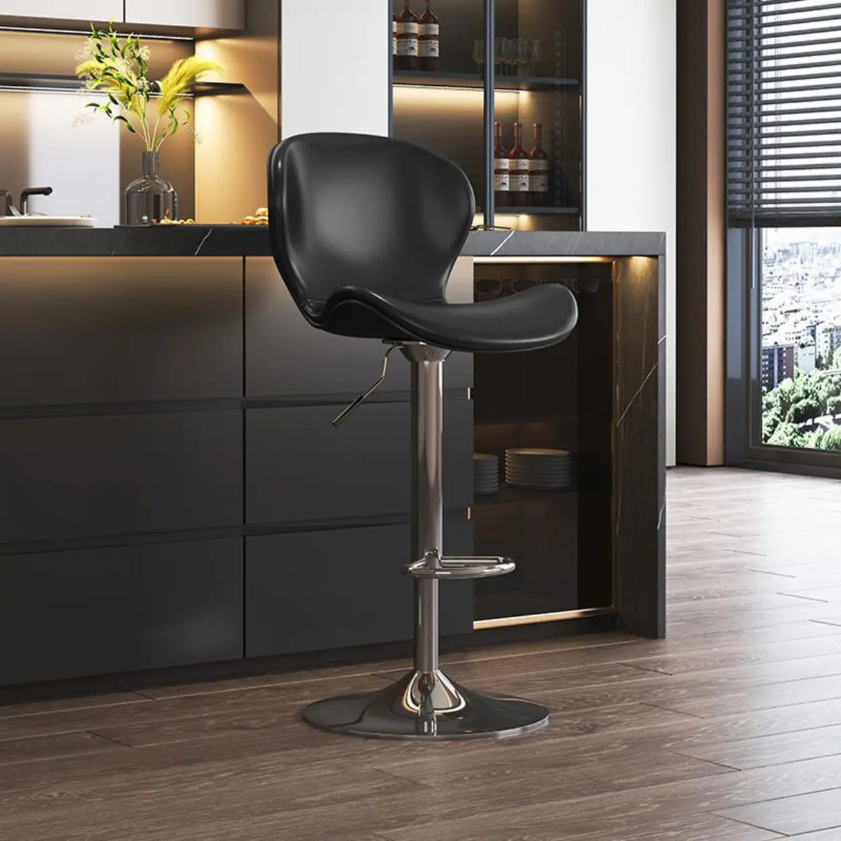 Modern Adjustable Swivel Orange Saddle Bar Stool with Footrest Image - 15