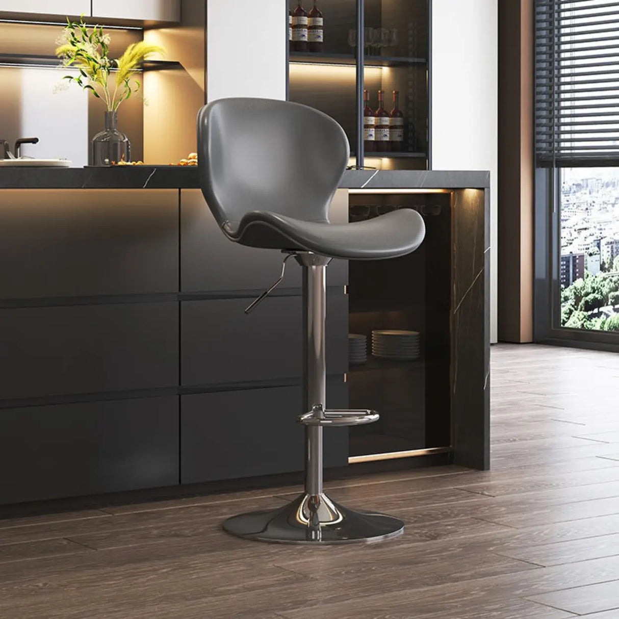 Modern Adjustable Swivel Orange Saddle Bar Stool with Footrest Image - 16