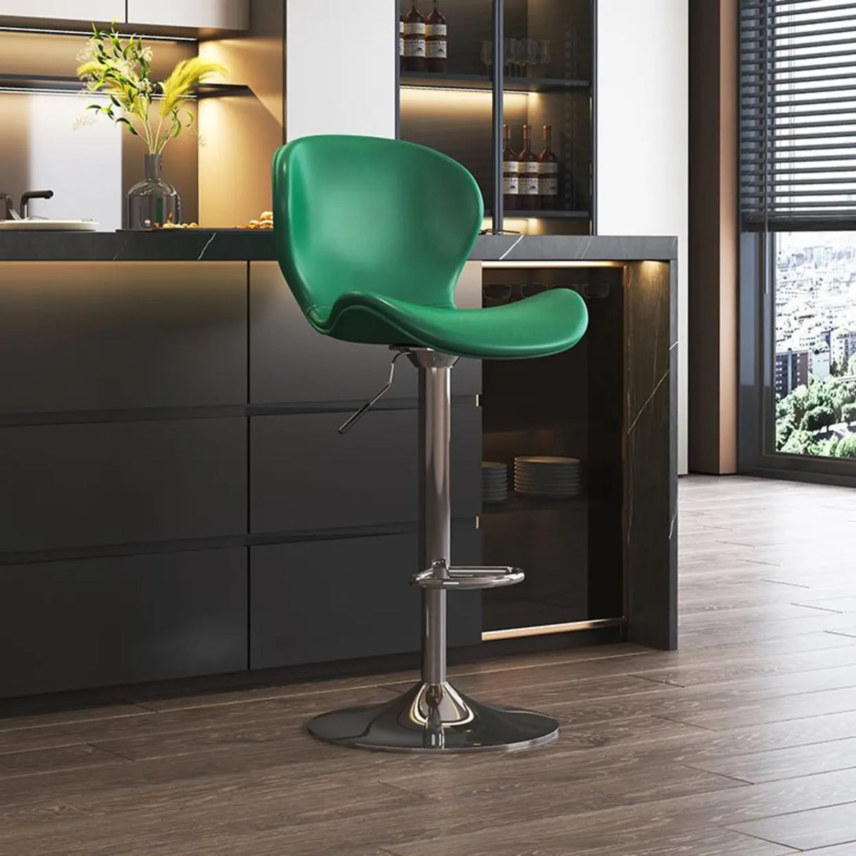 Modern Adjustable Swivel Orange Saddle Bar Stool with Footrest Image - 19