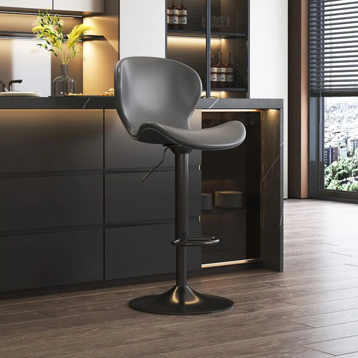 Modern Adjustable Swivel Orange Saddle Bar Stool with Footrest Image - 5