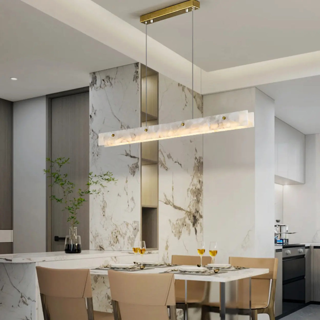 Modern Adjustable White Linear Island Pendant Light Image - 1