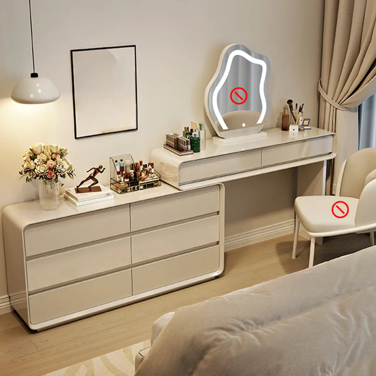 Modern Adjustable Wood Bedroom White Large 5 Drawers Vanity Image - 12