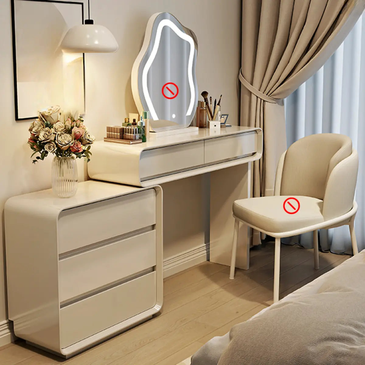 Modern Adjustable Wood Bedroom White Large 5 Drawers Vanity Image - 13