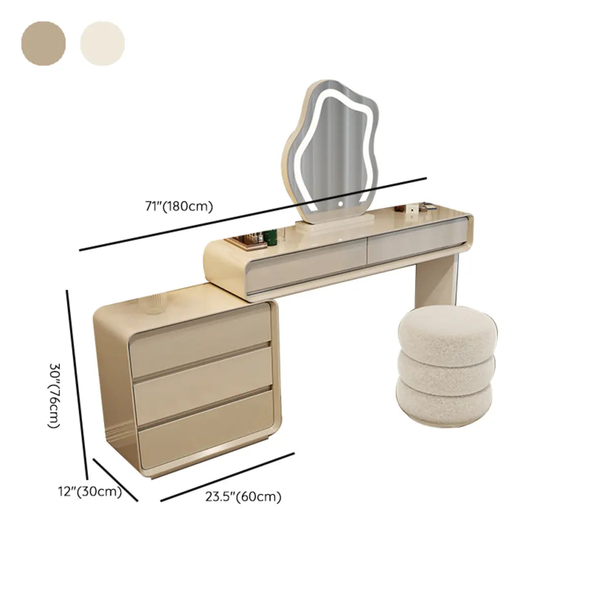 Modern Adjustable Wood Bedroom White Large 5 Drawers Vanity Image - 16