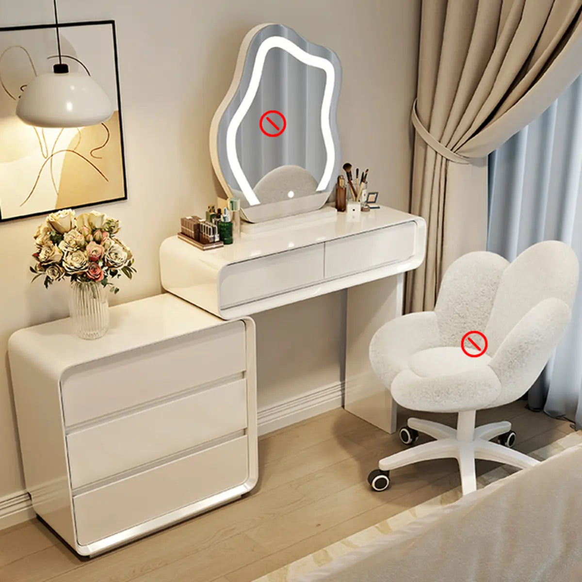 Modern Adjustable Wood Bedroom White Large 5 Drawers Vanity Image - 4