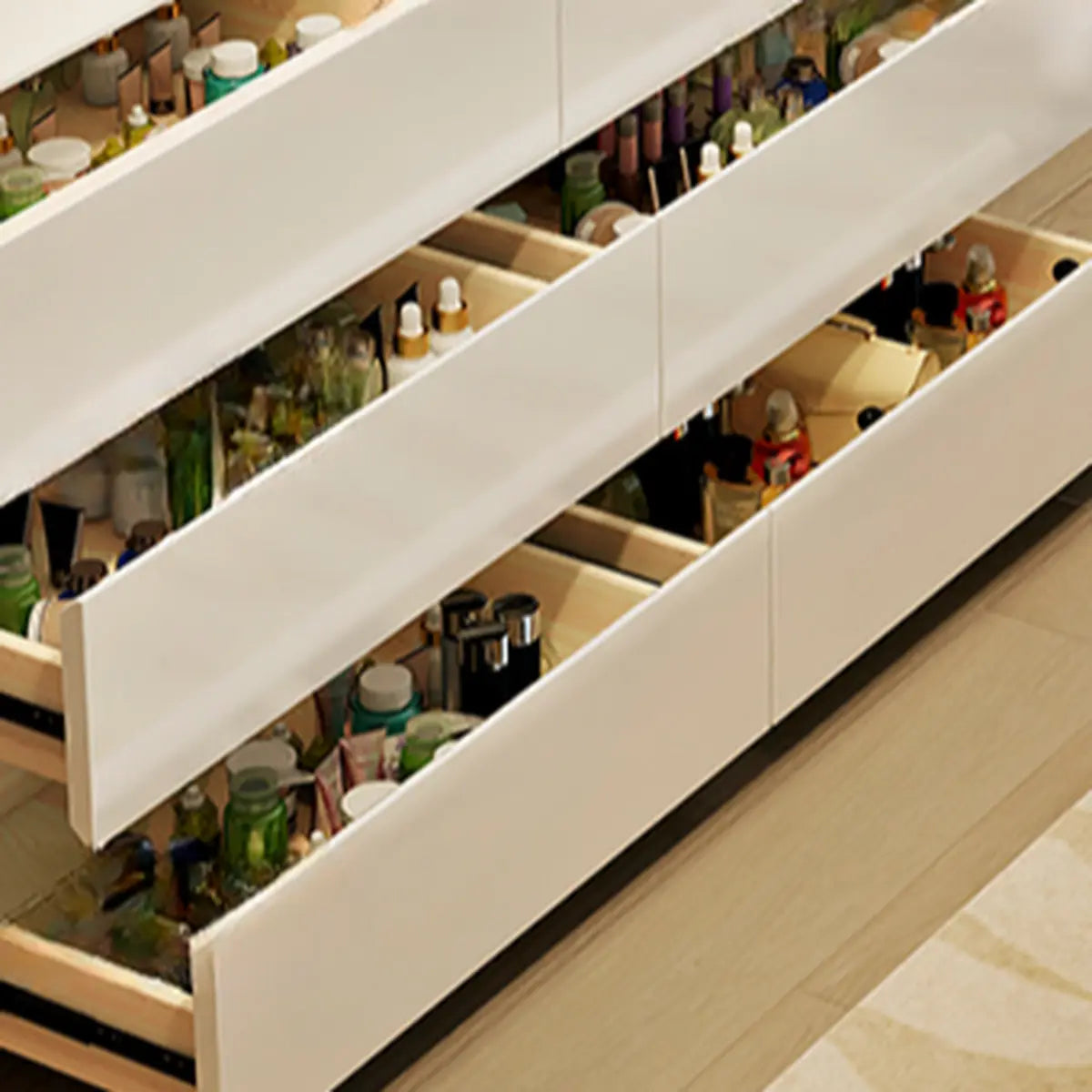 Modern Adjustable Wood Bedroom White Large 5 Drawers Vanity Image - 7