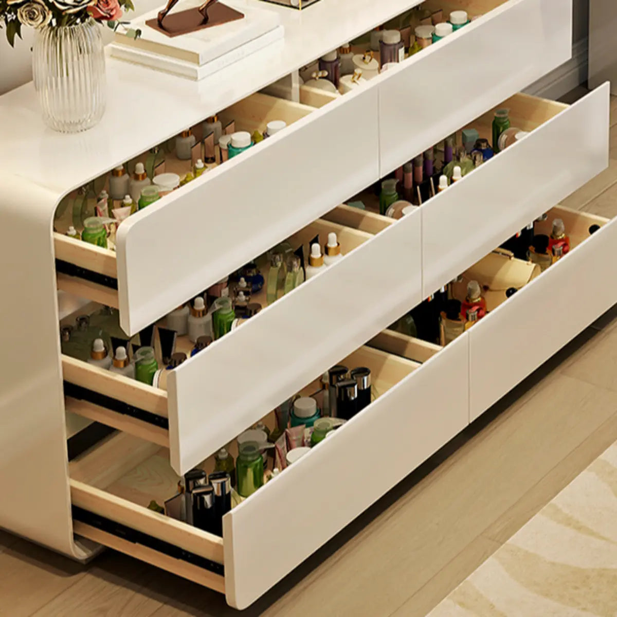 Modern Adjustable Wood Bedroom White Large 5 Drawers Vanity Image - 8