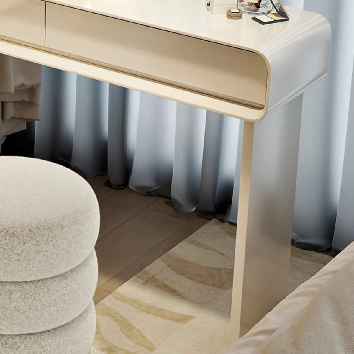 Modern Adjustable Wood Bedroom White Large 5 Drawers Vanity Image - 9