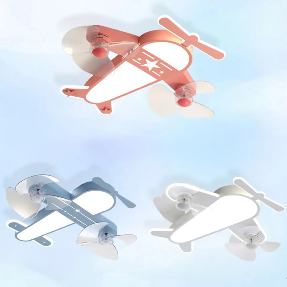Flush Mount Kids Room Airplane Ceiling Fan with Light Image - 18