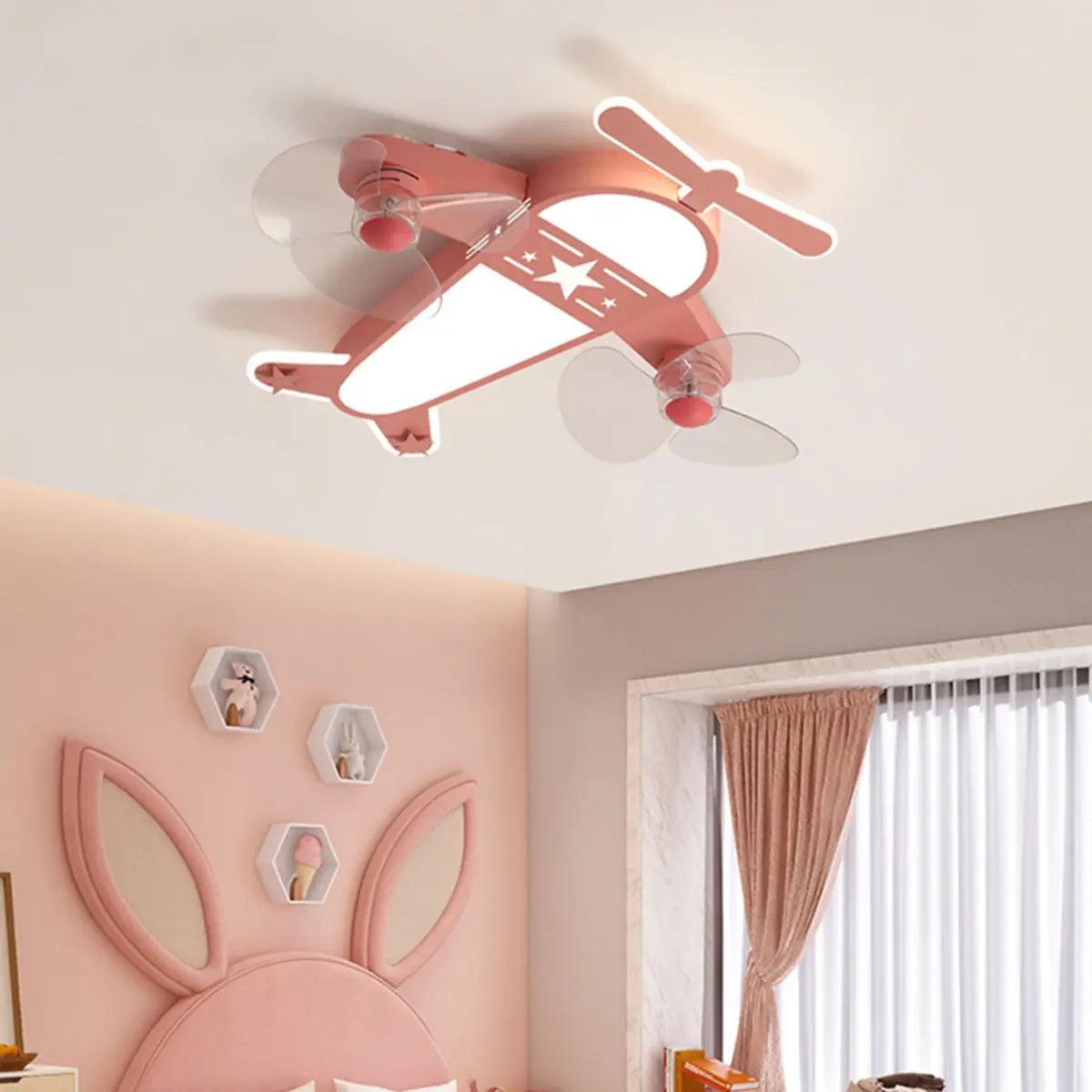 Flush Mount Kids Room Airplane Ceiling Fan with Light Image - 23