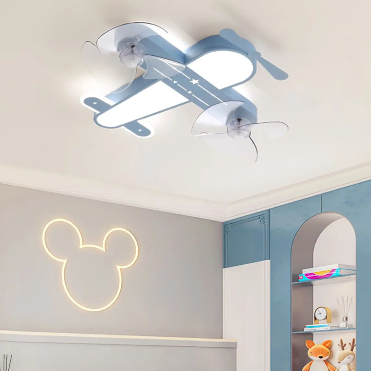 Flush Mount Kids Room Airplane Ceiling Fan with Light Image - 24