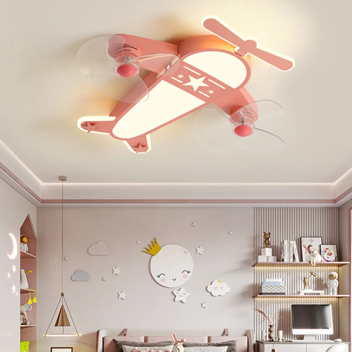 Flush Mount Kids Room Airplane Ceiling Fan with Light Image - 3