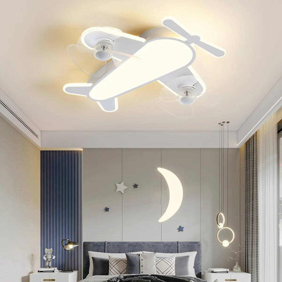 Flush Mount Kids Room Airplane Ceiling Fan with Light Image - 6