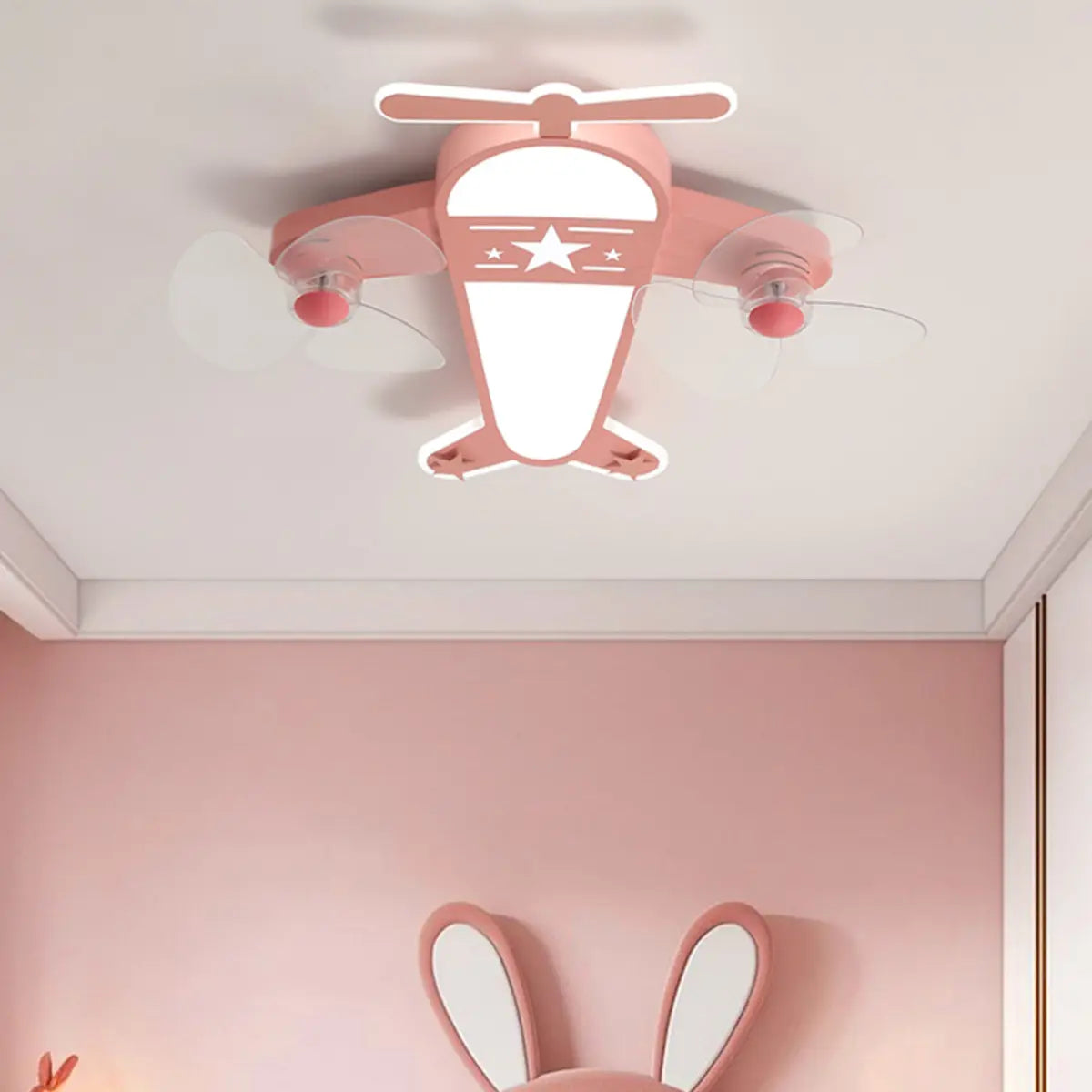 Flush Mount Kids Room Airplane Ceiling Fan with Light Image - 7