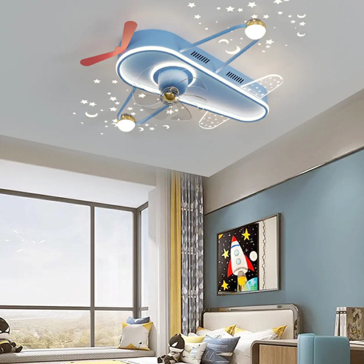 Modern Airplane LED Ceiling Fan Light for Kids Room Image - 1