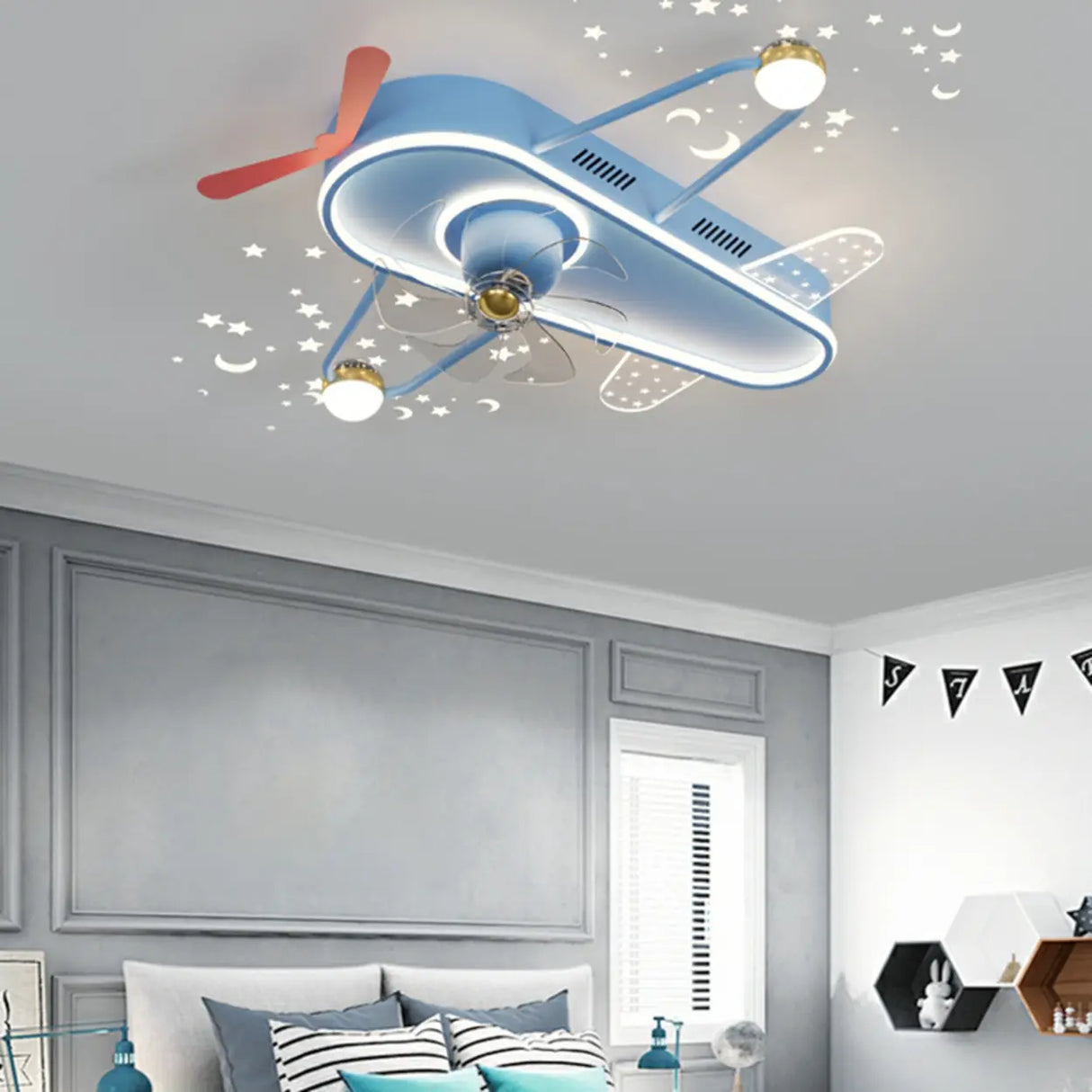 Modern Airplane LED Ceiling Fan Light for Kids Room Image - 7