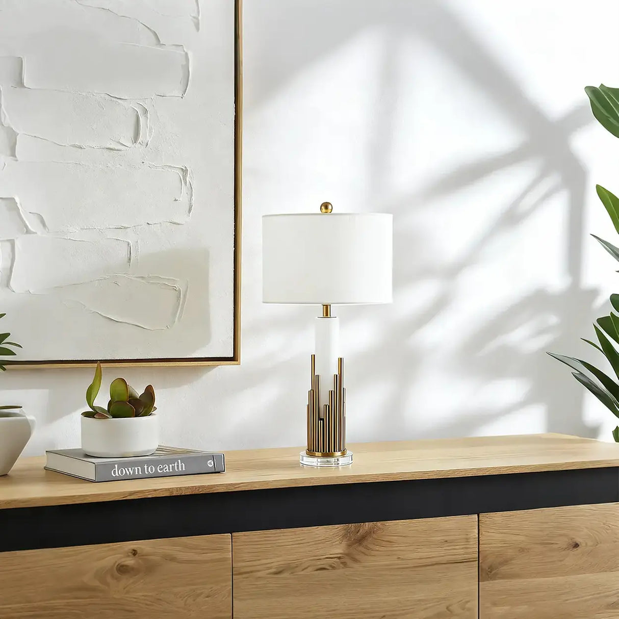 Modern Alabaster Stone Cylindrical White Shade LED Table Lamp Image - 2