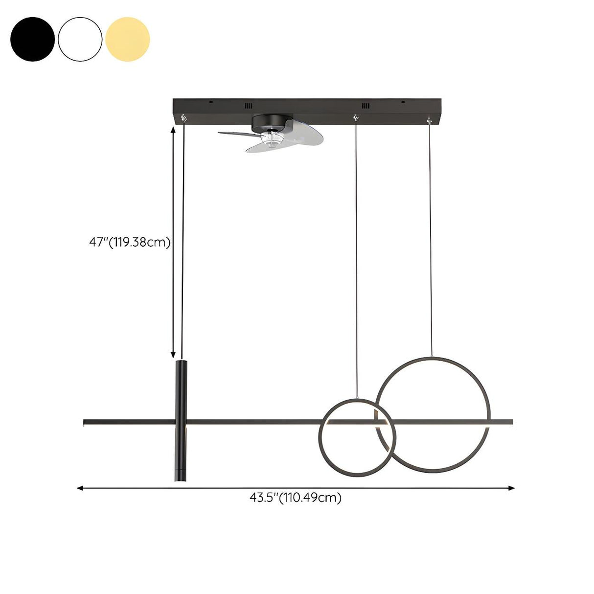 Modern Aluminum Linear Pendant Ceiling Fan with Light