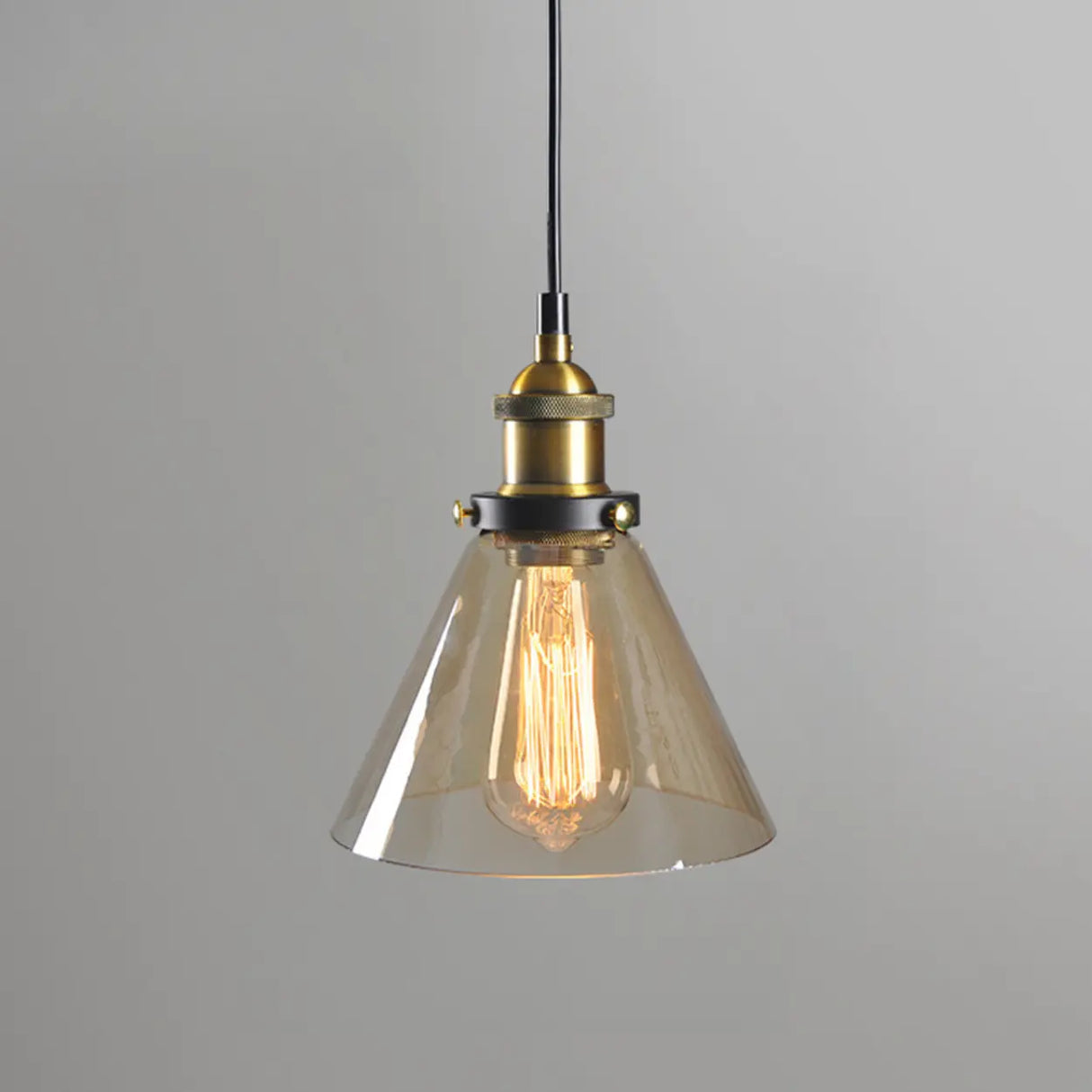 Modern Amber Glass Vintage Cone Pendant Light Image - 11