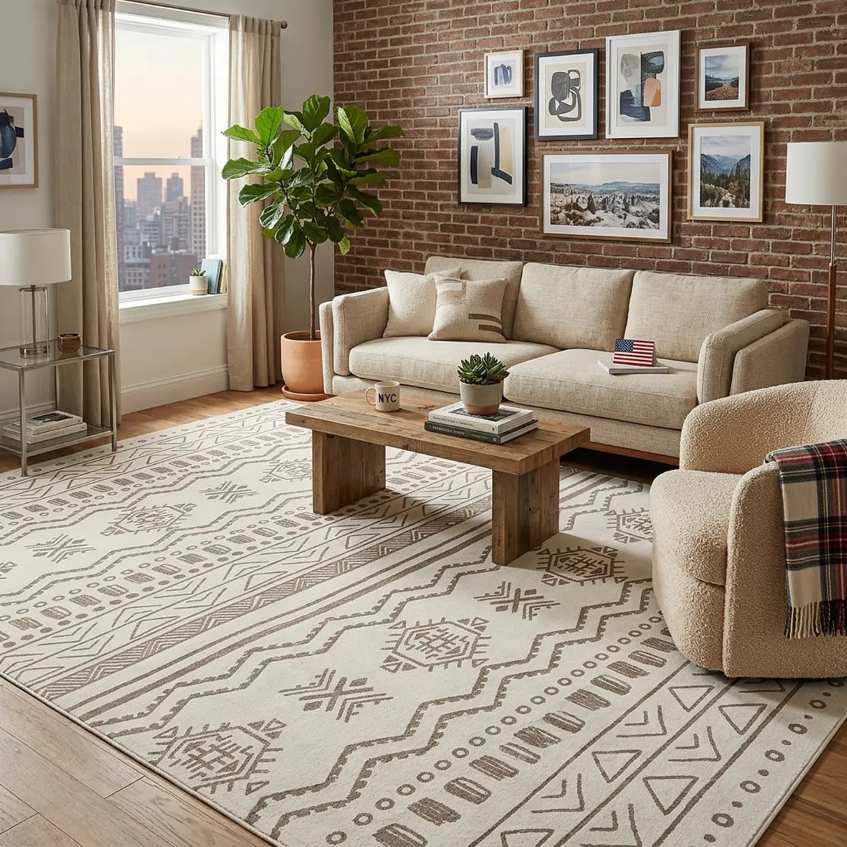 Modern Anti-Slip Polyester Linear Rectangle Area Rug Image - 1