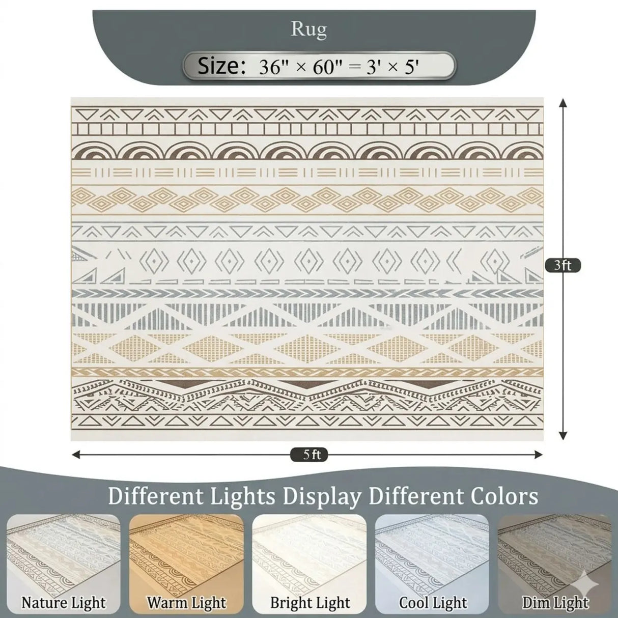 Modern Anti-Slip Polyester Linear Rectangle Area Rug