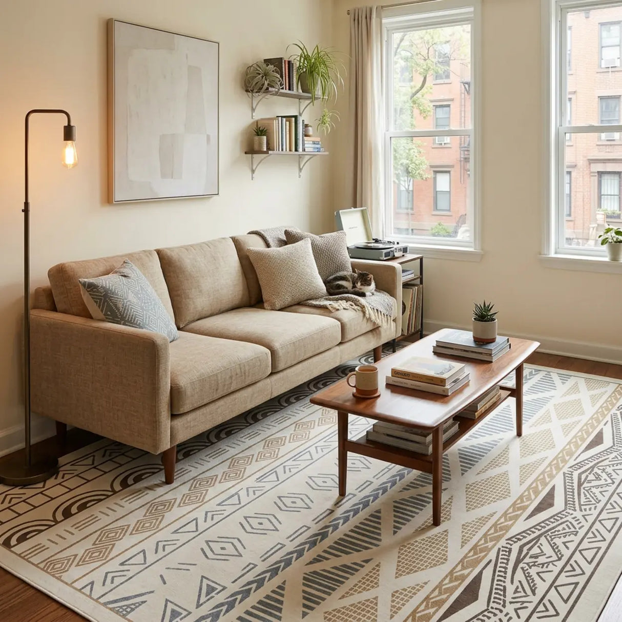 Modern Anti-Slip Polyester Linear Rectangle Area Rug Image - 3