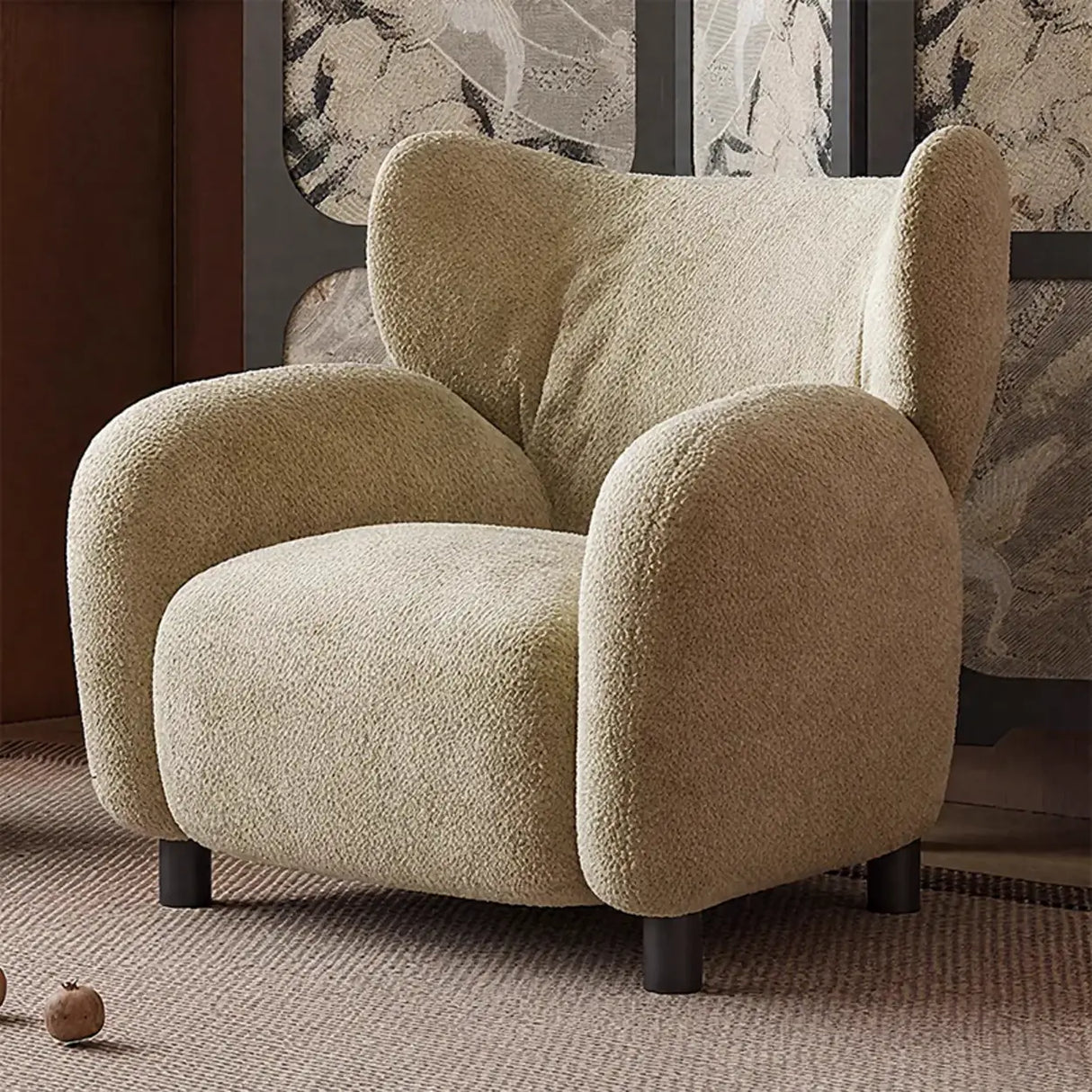 Modern Apricot Chenille Fabric Wingback Accent Chair with Arms Image - 5