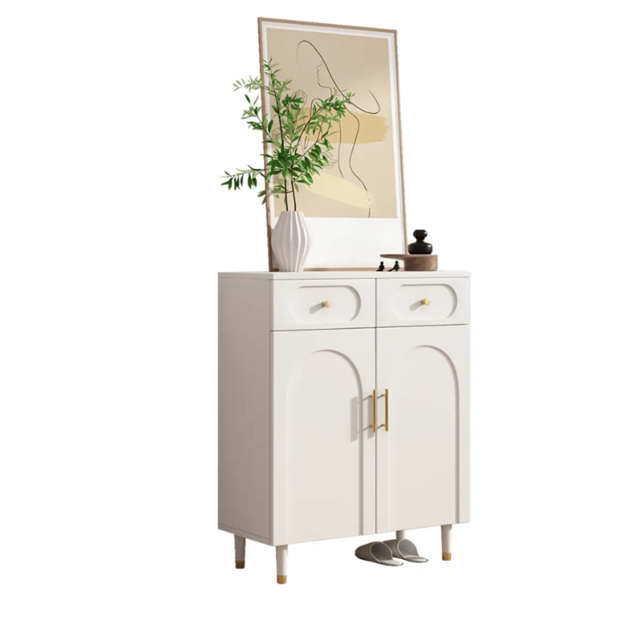 Modern Arch MDF Hallway White Medium Shoe Cabinet Image - 10