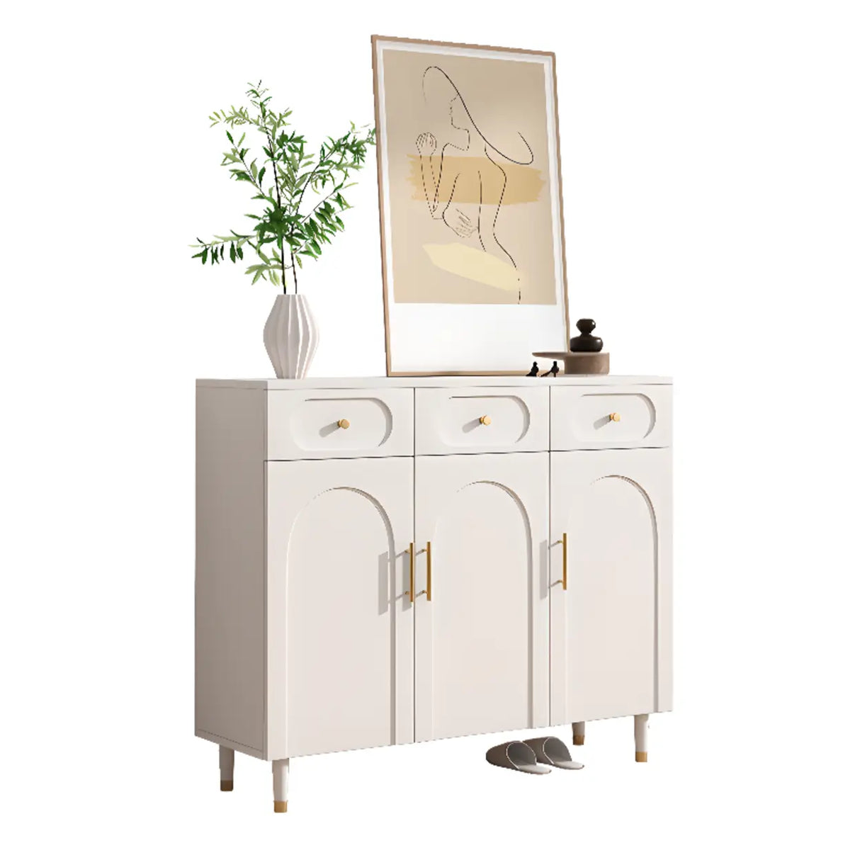Modern Arch MDF Hallway White Medium Shoe Cabinet Image - 11