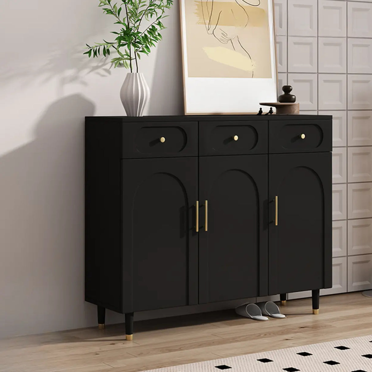 Modern Arch MDF Hallway White Medium Shoe Cabinet Image - 12