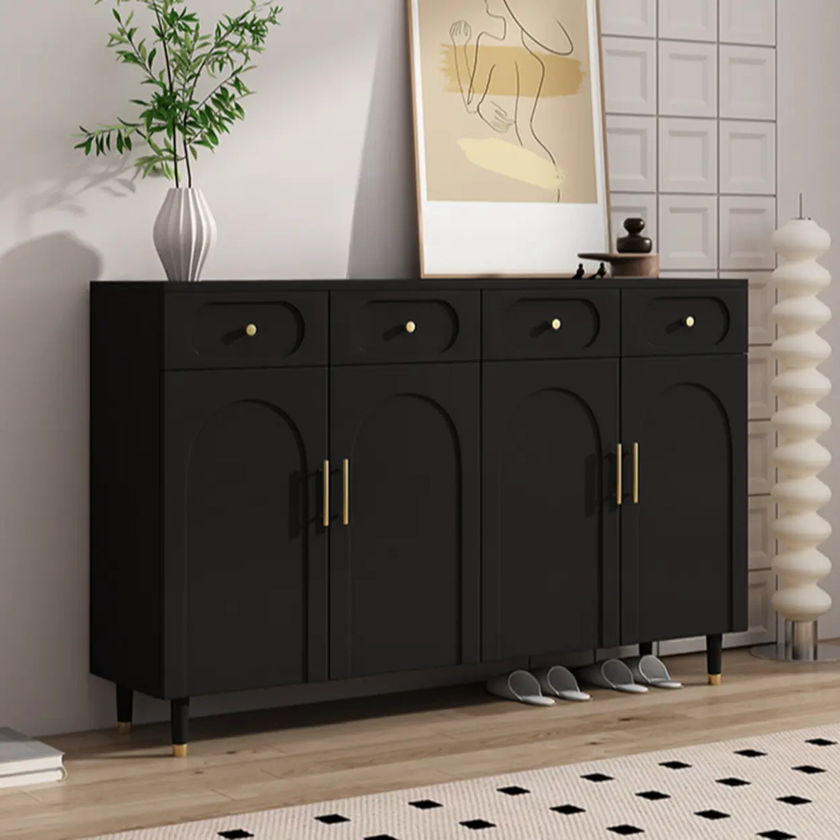 Modern Arch MDF Hallway White Medium Shoe Cabinet Image - 13