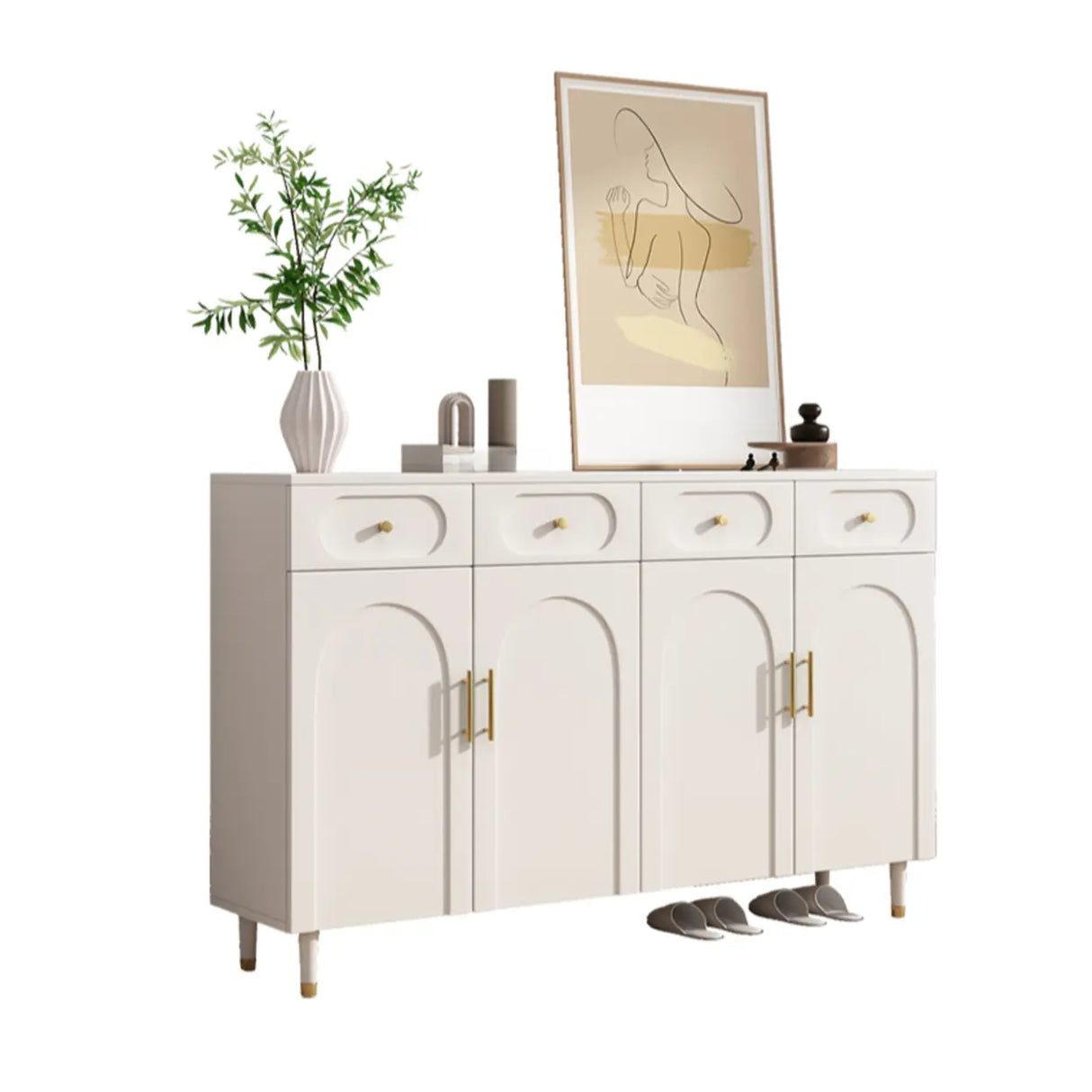 Modern Arch MDF Hallway White Medium Shoe Cabinet Image - 14