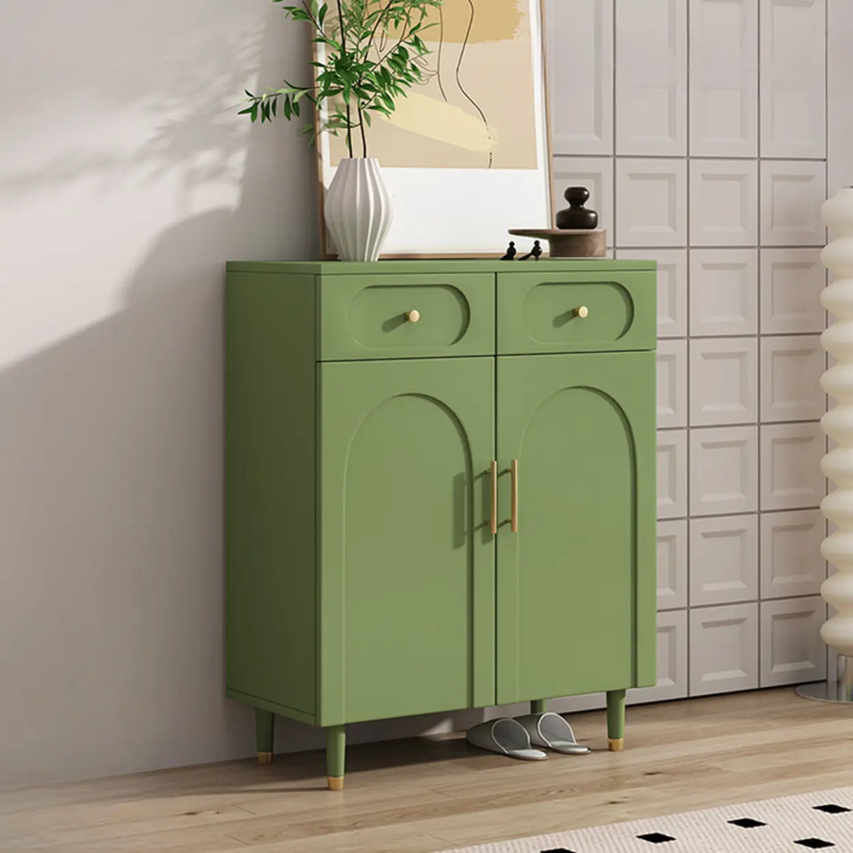 Modern Arch MDF Hallway White Medium Shoe Cabinet Image - 18