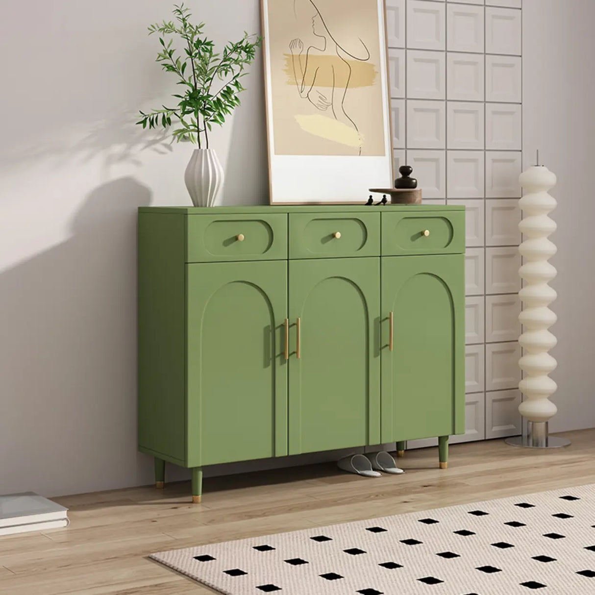 Modern Arch MDF Hallway White Medium Shoe Cabinet Image - 19