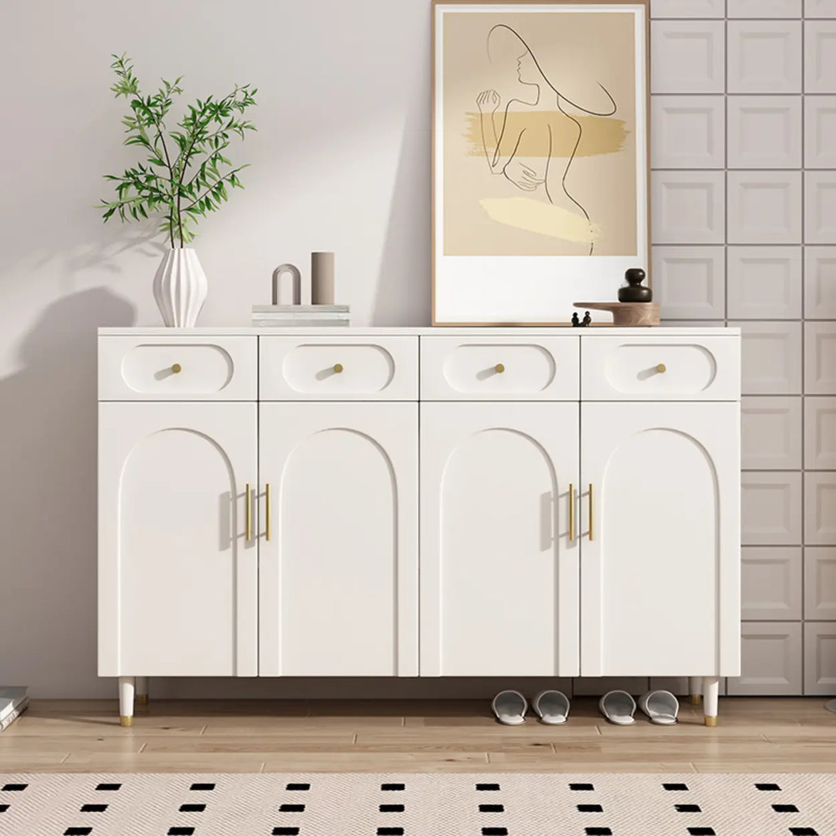 Modern Arch MDF Hallway White Medium Shoe Cabinet Image - 1