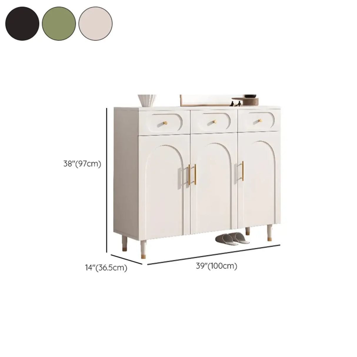 Modern Arch MDF Hallway White Medium Shoe Cabinet Image - 26